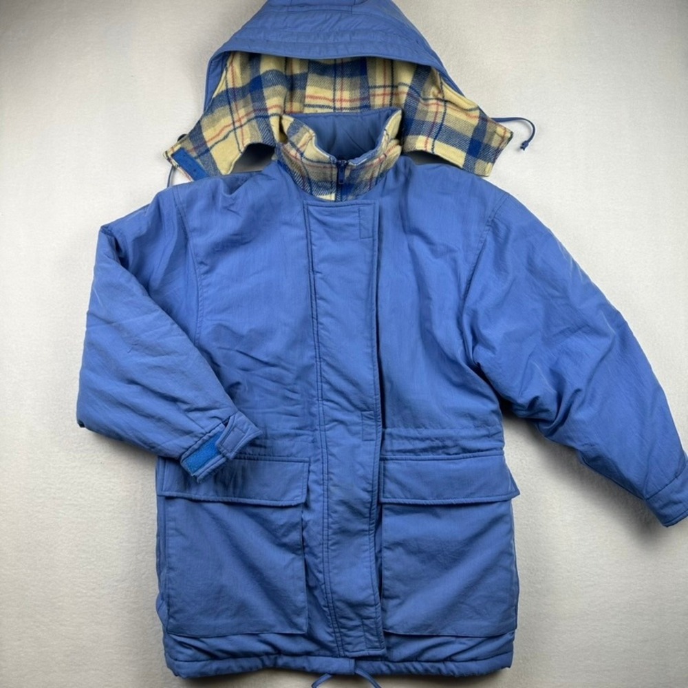 Woolrich Parka Coat Womens Blue Vintage Plaid Lined Hooded Outdoor Gorpcore